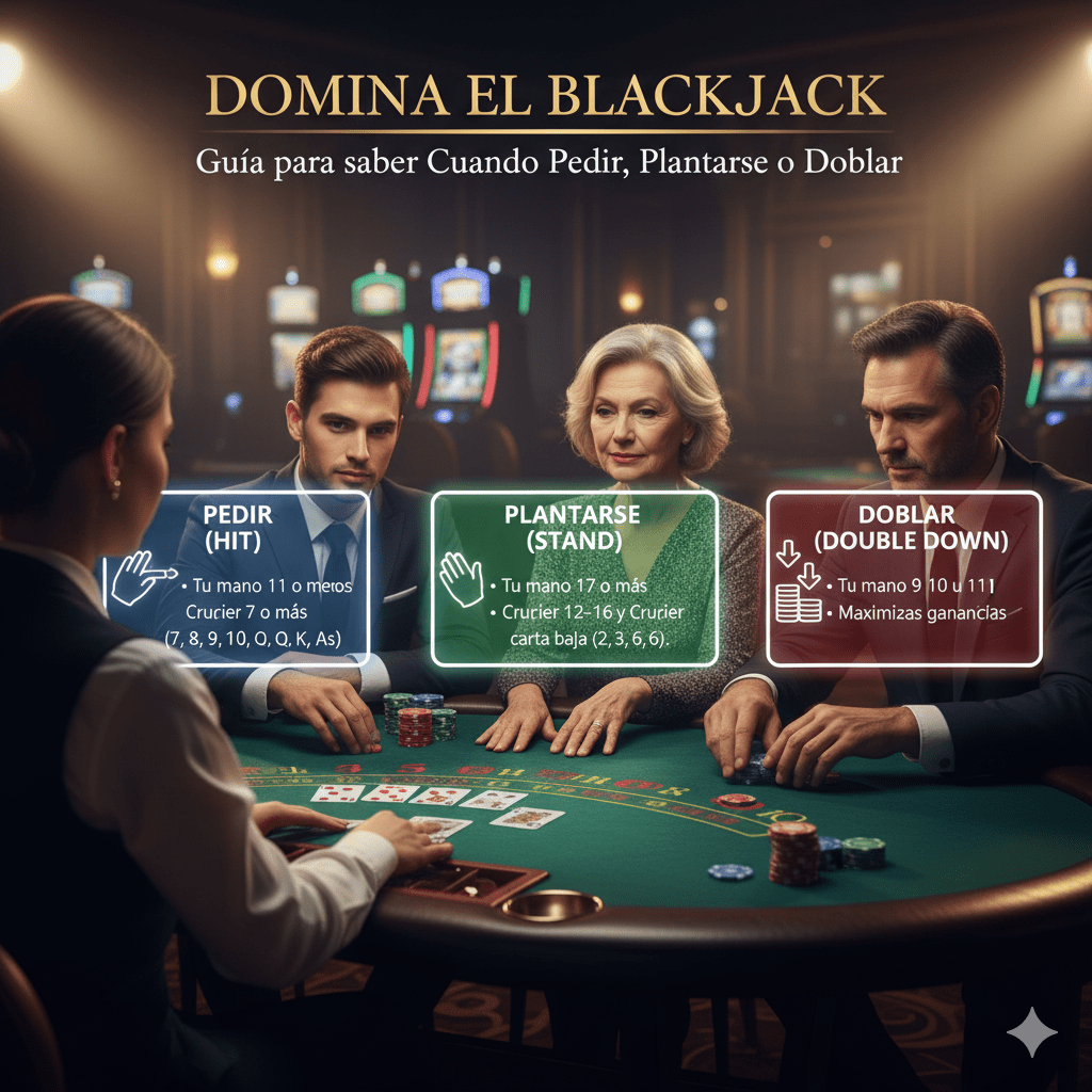 Domina el Blackjack: Guía para saber Cuándo Pedir, Plantarse o Doblar