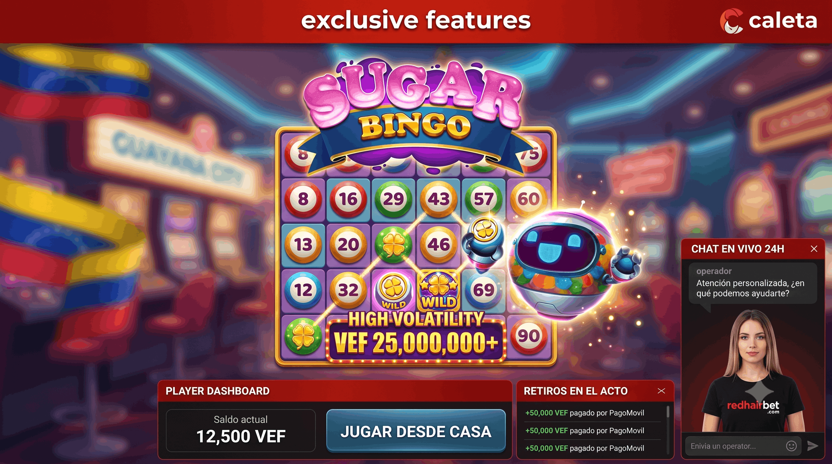 Sugar Bingo de Caleta Gaming en Venezuela: Maquinitas de Alta Volatilidad para Ganar Desde Casa